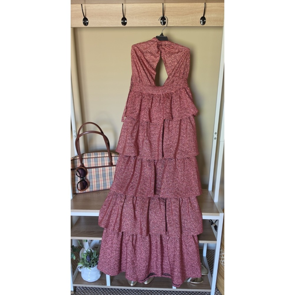 BUDDY LOVE Talia Halter Maxi Ruffle Glitter Long Dress- Valentine - S - Picture 11 of 12